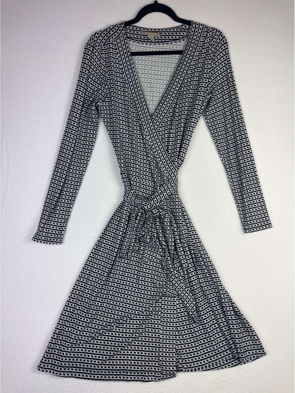 Banana Republic Black and White Geometric Wrap Dress, Size Small
